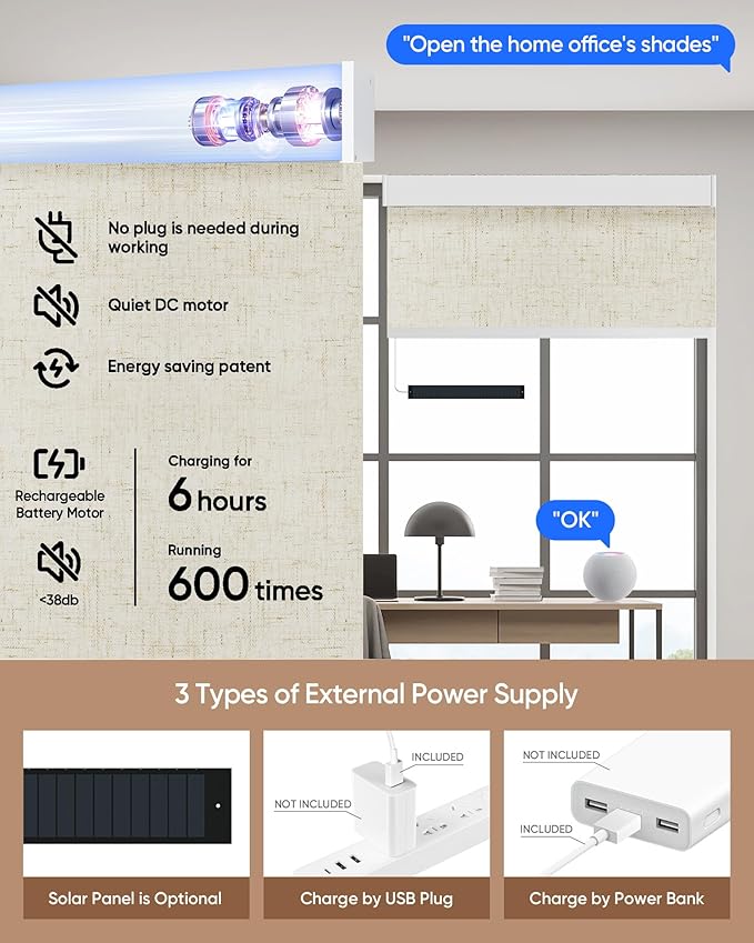 Kincmo Motorized Blinds with Remote,100% Blackout Motorized Roller Shades Work with Apple Homekit,Alexa,Google, Custom Electric Blinds with App,Voice Control (Linen Stone)