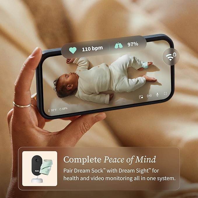 Owlet Dream Sock - FDA-Cleared Smart Baby Monitor - Track Live Pulse (Heart) Rate, Oxygen in Infants - Receive Notifications - Dusty Rose