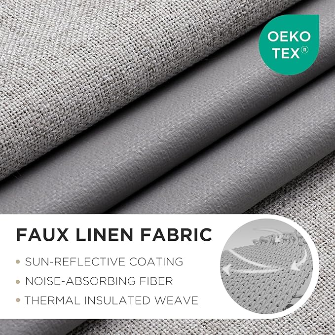 Joydeco Blackout Curtains 108 Inches Long 2 Panels Burg, Room Darkening Curtains for Bedroom, 100% Black Out Textured Thermal Drapes Privacy Protection 2 Panels Set(W52 x L108 Inch, Greyish White)