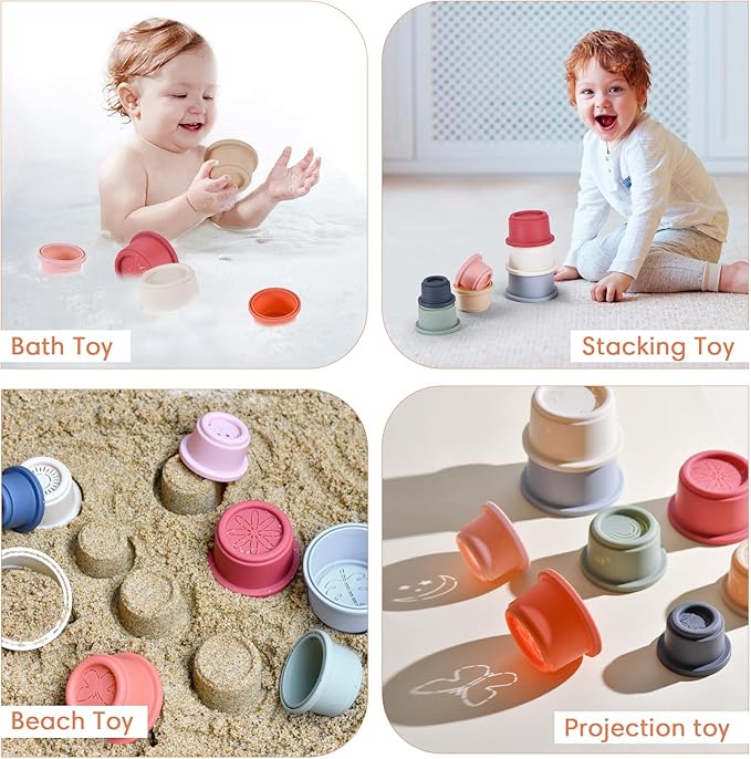 ZYFLSQ Stacking Cups Baby Toy, 8-Piece Set - Nesting Cups for Babies 6 Months+, Bath Toys for Kids as Gift, Montessori Educational Toys for Toddler Gift