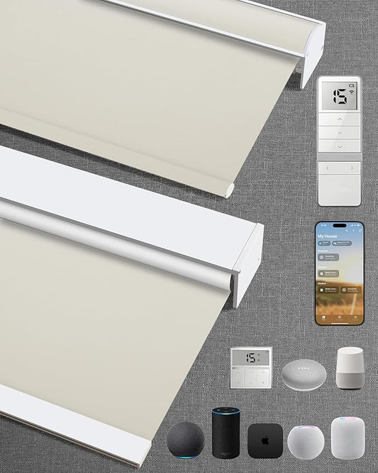 Kincmo Motorized Blinds with Remote,100% Blackout Motorized Roller Shades Work with Apple Homekit,Alexa,Google, Custom Electric Blinds with App,Voice Control (Pure Cream)