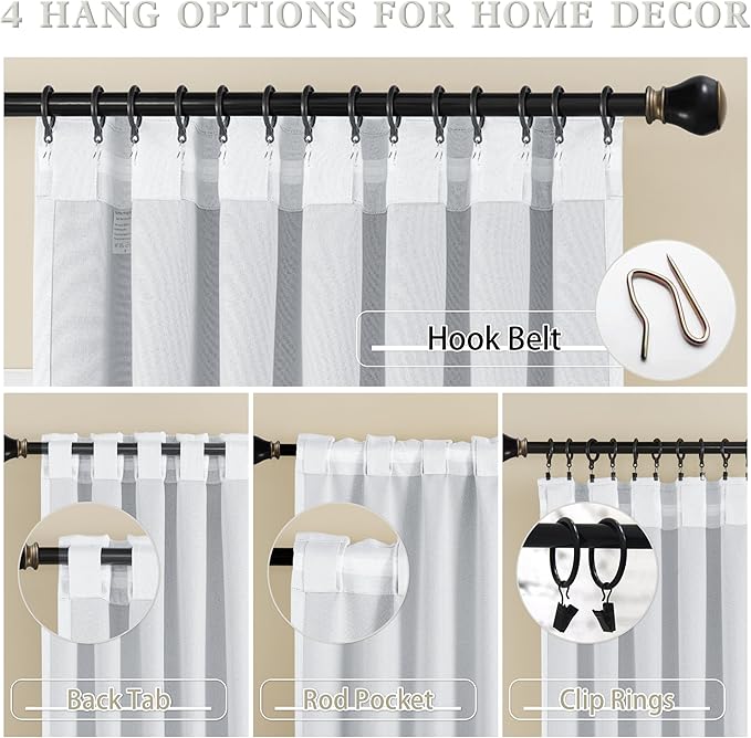 DUALIFE Greyish White Linen 100% Blackout Curtains 96 Inch Long,Light Blocking Privacy Protect for Master Bedroom Living Room Pinch Pleated/Rod Pocket/Back Tab/Hook Belt W50 x L96,Pure White,2 Panels