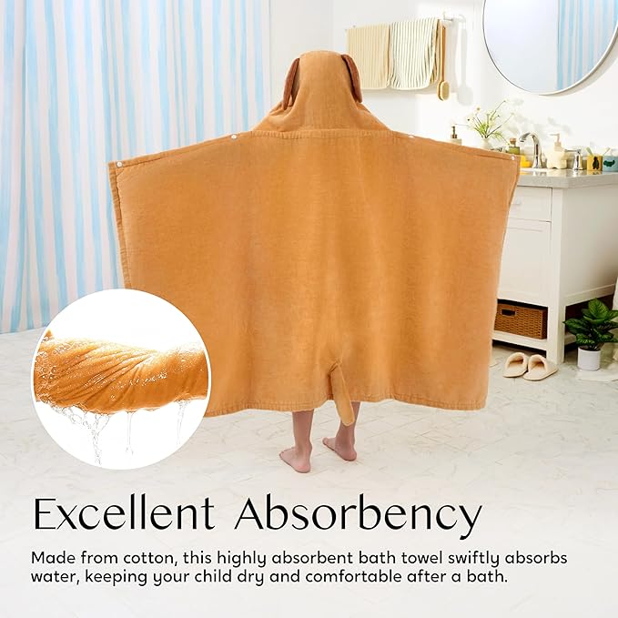 Joiedomi Hooded Towel for Kids Soft 100% Cotton Bath Beach Towel 30" x 50" for Kids 3-10 Years Toddler Pool Poncho with Hood Absorbent Swim Wrap for Boys Girls Brown Dog