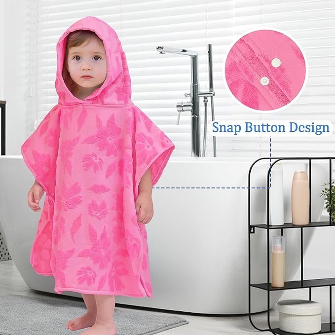Toddler Bath Towels with Hood, Oversized (2-4Years,22"X22") Made from 100% Soft Cotton,Absorbent Hooded Poncho Towel for Baby Girl,Perfect for Pool | Swimming | Bath | Beach,Jacquard Hot Pink Flower