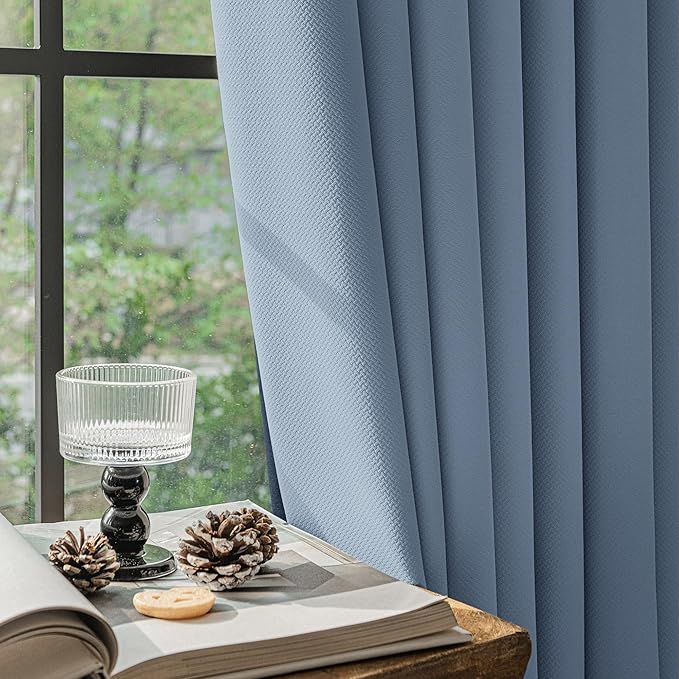 FMFUNCTEX 100% Blackout Curtains for Bedroom, Slate Blue Curtain 108 Inches Long Drapery Thermal Insulated Curtains for Living Room, Black Out Drapes Rod Pocket Room Darkening 2 Panels