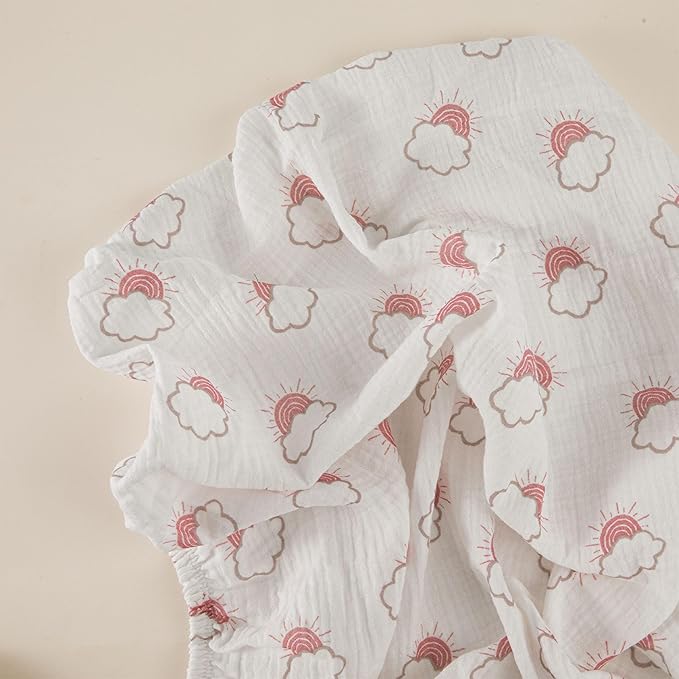 Muslin Bassinet Fitted Sheets, 2 Pack for Baby Boy and Girl, Soft Breathable Baby Pad/Mattress Sheet, Fit for Hourglass Oval and Rectangle Bassinet Mattress (Pink Cloud)