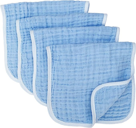 Synrroe Muslin Burp Cloths Large 20 by 10 Inches 100% Cotton 6 Layers Extra Absorbent and Soft 4 Pack Blue