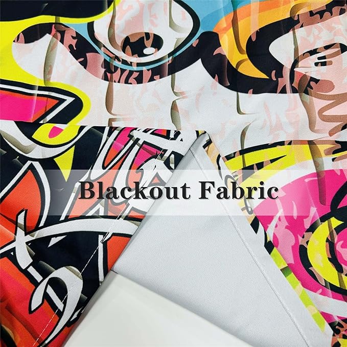 Graffiti Blackout Curtains W52 x L84 Inch Grommet Thermal Insulated Room Darkening Window Drapes Colorful Hip Hop Hippie Doodle Urban Print Pattern for Kids Boys Youth Teen Bedroom 2 Panels