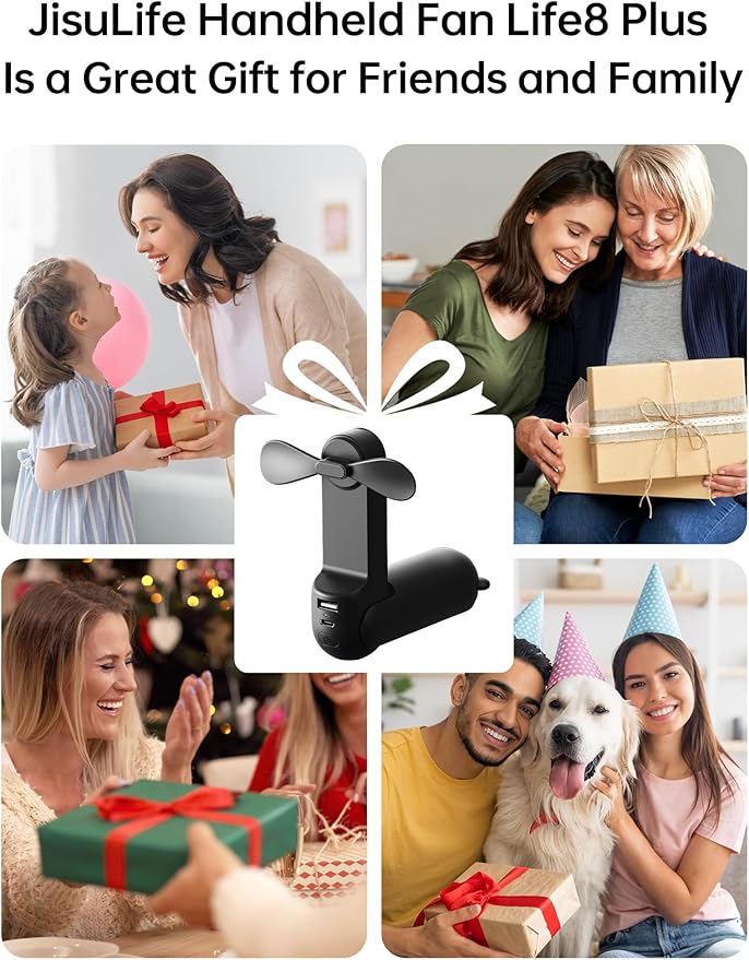 JISULIFE Handheld Fan with 4500 mAh Powerbank Max 37 Hours Runtime, Pocket Portable Battery Operated or USB Powered Folding Personal Fan, 3 Speeds, Valentines Day Gifts for Her Him-Black