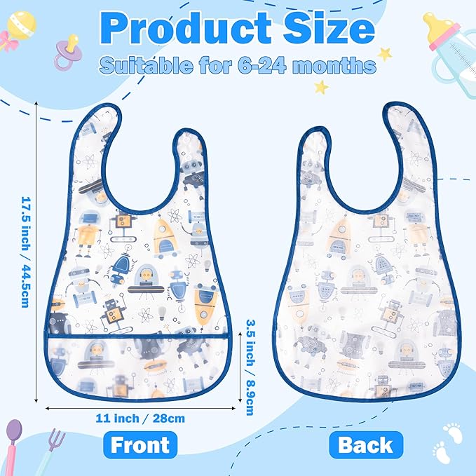 R HORSE 5Pcs Baby Bibs Set Toddler Bibs with Crumb Catcher Pocket & Snap Button Waterproof Baby Feeding Bibs for 6-24 Months