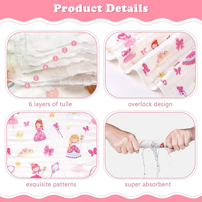 decalsweet Baby Burp Cloths Muslin Washcloths 6 Pack Muslin Burp Cloths 100% Cotton Large 20''x12'' Soft 6 Layers Baby Burp Rags for Boys Girls Baby Essentials for Newborn Gift Machine Washable