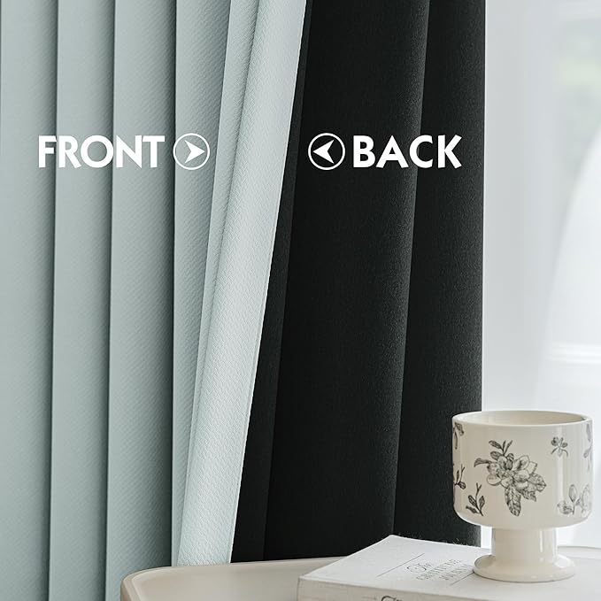 FMFUNCTEX 100% Blackout Curtains for Bedroom, Mistleaf Curtains 108 Inches Long Textured Thermal Insulated Curtains for Living Room Drapes, Black Out Drapery Grommet Room Darkening 2 Panels