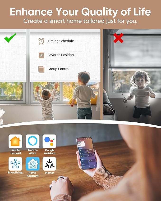 Kincmo Motorized Blinds with Remote,100% Blackout Motorized Roller Shades Work with Apple Homekit,Alexa,Google, Custom Electric Blinds with App,Voice Control (Aurora White)