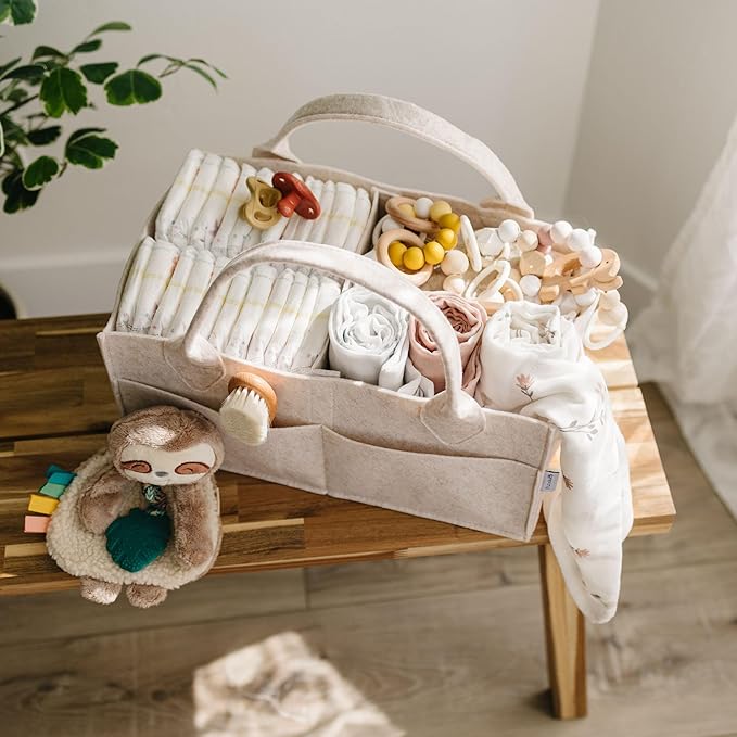 PUTSKA Baby Diaper Caddy Organizer - Nursery Storage Basket for Diaper Station, Baby Basket Shower List and Registry Gift Must-Haves, Newborn Essentials, Nursery Decor for Boy or Girl - Mocha,Regular