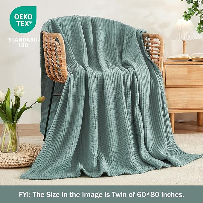 EMME Muslin Twin Blankets for Couch Breathable Gauze All Season Soft and Lightweight Pre-Washed Cotton Blanket (Teal, 60"x80")