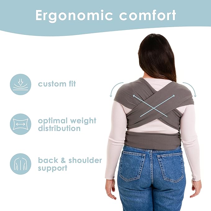 Sleepy Wrap Stretchy Ergonomic Baby Carrier Sling for Newborns to Toddlers - Hands-Free Lightweight Baby Wrap 7-35 lbs (Grey)