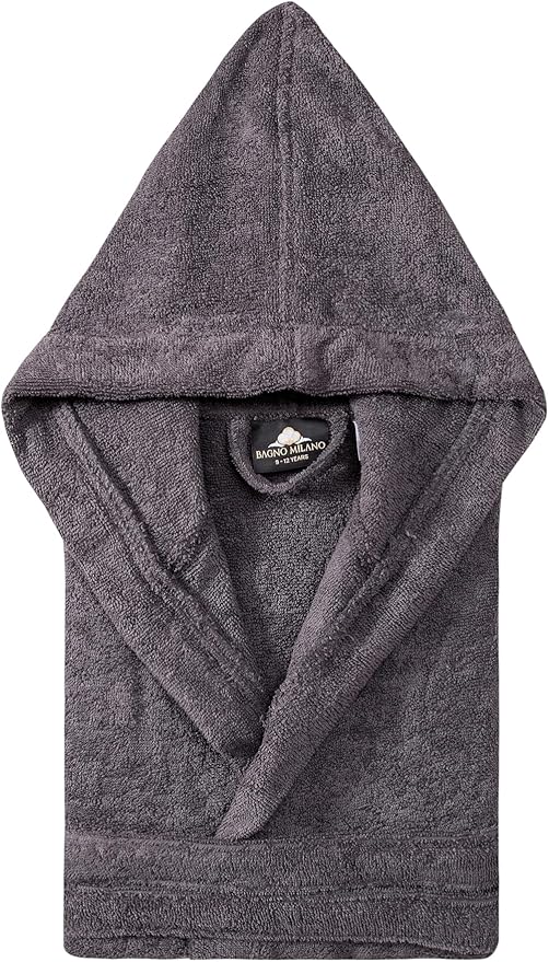 BAGNO MILANO Kids Organic Turkish Cotton Hooded Beach Cover-Up Towel, GOTS Certified, for Boys and Girls (Grey, 3-5 Years)
