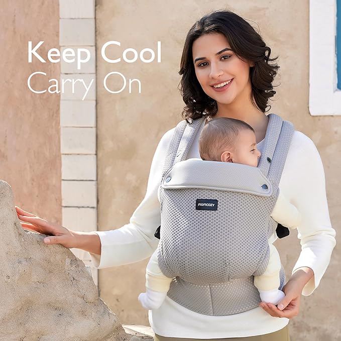 Momcozy Breathable Mesh Baby Carrier, Ergonomic and Lightweight Infant Carrier for 7-45lbs with Enhanced Lumbar Support, All Day Comfort for Hands-Free Parenting, Air Mesh-Grey