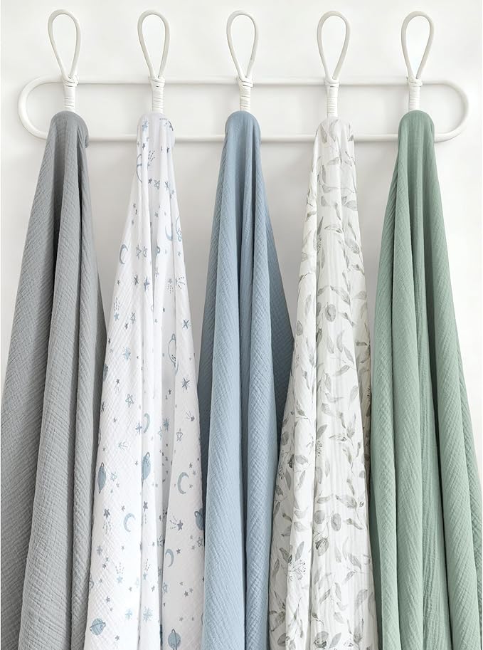 Konssy 3 Pack Muslin Swaddle Blankets for Unisex, Newborn Receiving Blanket, Large 47 x 47 inches, Soft Breathable Muslin Baby Swaddles for Boys & Girls