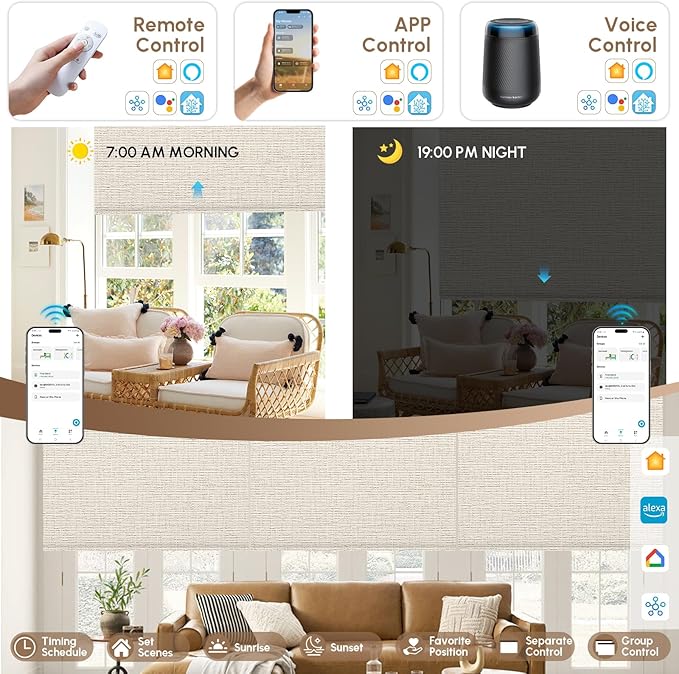 Kincmo No Drill Motorized Blinds with Remote, 100% Blackout Roller Shades for Windows, Custom Electric Blinds Compatible with Alexa, Apple Homekit, Google Home (100% Blackout Classic Warm)