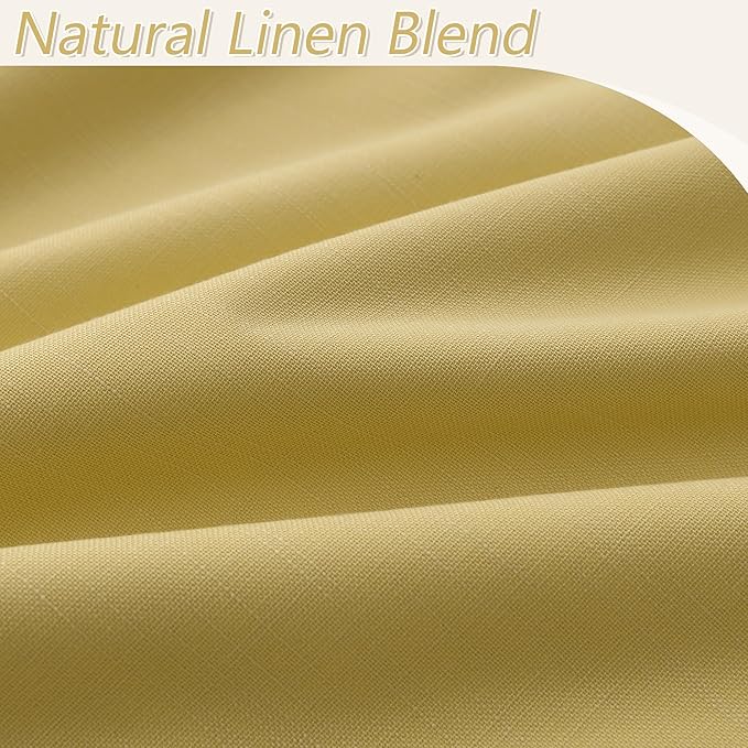 Guken Yellow 100% Blackout Curtains 63 Inch Length 2 Panels Set for Living Room Bedroom Back Tab Thermal Insulated Black Out Linen Drapes Room Darkening Window Curtains