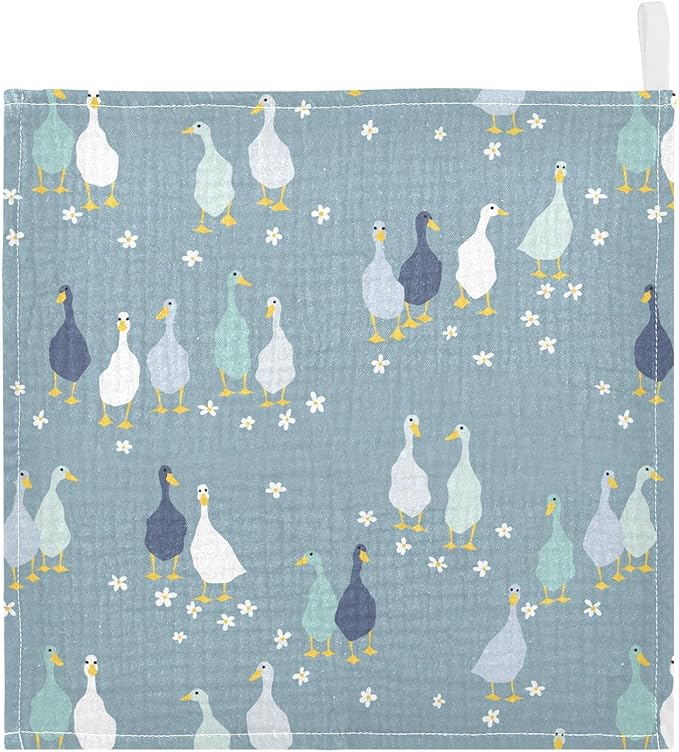 Vvfelixl Baby Washcloths Cotton Funny Gooses Muslin Soft Face Towel for Newborn Infants, 11.8 X 11.8 Inch, 3 Pack Blue
