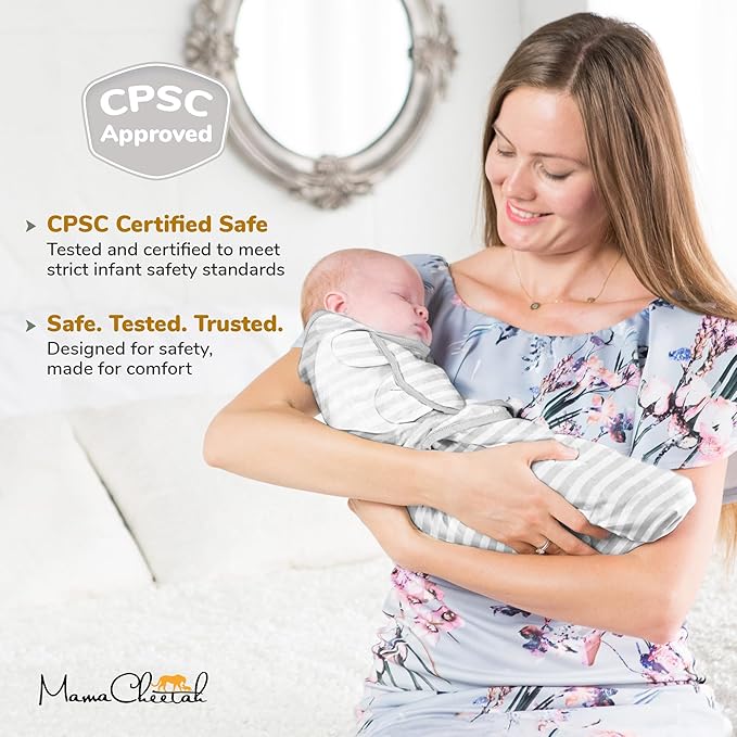 Mama Cheetah Preemie Swaddle Sack, Organic Swaddle Sleep Sacks for Preemies, Preemie Swaddling Blanket Wrap, Easy Swaddles for Premature Baby Boy Girl 4-7 lbs, Newborn Essentials, 3-Pack, Grey