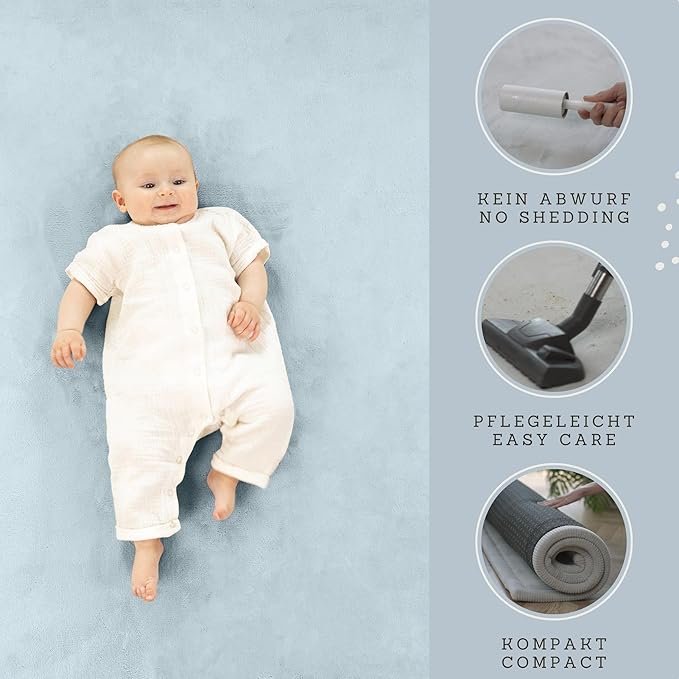 Hakuna Matte CloudSoft Baby Play Mat for Floor 60" x 80" Blue – Coral Velvet Memory Foam Rug for Crawling & Cozy Play – Non-Slip, Water-Resistant, Easy-CareTummy Time Mat, Playmat for Playpen
