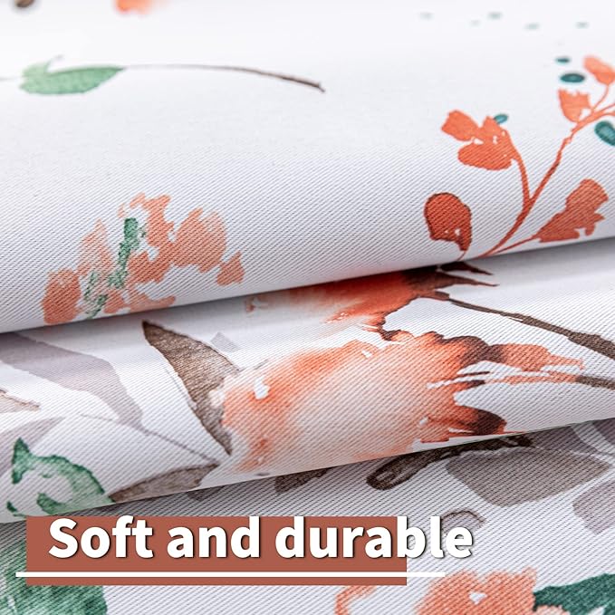 MYSKY HOME Fall Kitchen Curtains 45 Inch Long Floral Blackout Curtains for Room Darkening Thermal Insulated Panels Light Blocking Grommet Rustic Curtains for Dormer Window, 52" Wide, 2 Panels, Orange
