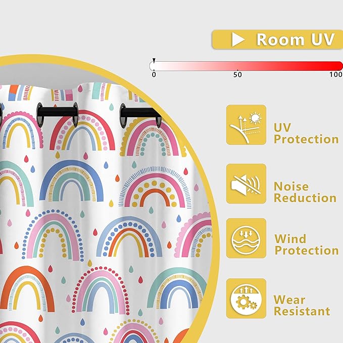 chiinvent Blackout Rainbow Curtains for Kids Cute Rainbow Room Darkening Window Curtains Decorative Cartoon Black Out Curtain for Girls Bedroom Nursery, C3, 52" x 63", 2 Panels (90% Blackout)