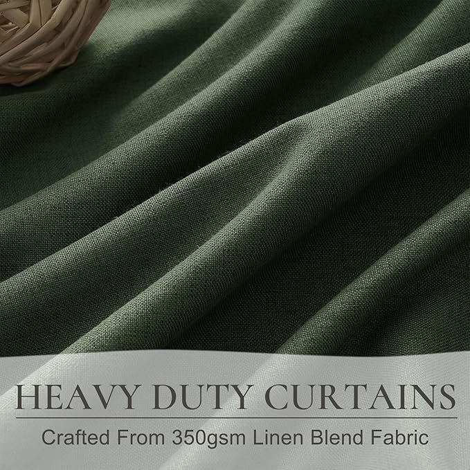 Olive Green Linen Curtains for Living Room, 86 inch Pinch Pleated Drapes with Hooks Back Tab Blackout Privacy Boho Home Decor, Forest/Hunter Green Window Curtains 86 inches Long for Bedroom 2 Panels