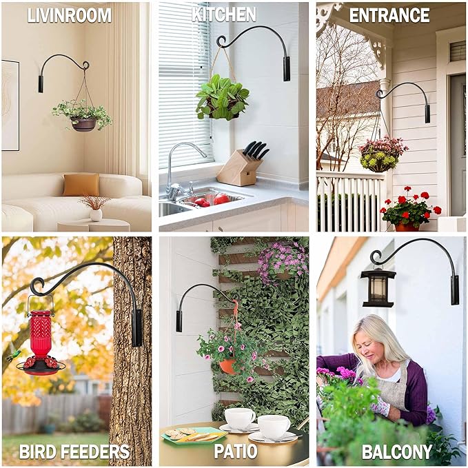 Heavy Duty Plant Hanger Bracket (16"/Black), 80lbs Weight Capacity - Outdoor Hand-Forged Hanging Plant Bracket Durable and Stable Bird Feeder Hanger