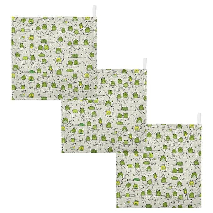 vvfelixl Baby Cotton Washcloths Funny Frogs Infants Bath Towel for Unisex Face Towels for Newborn, Natural Baby Wipes Delicate Skin, 11.8 X 11.8 inch, one sizex5