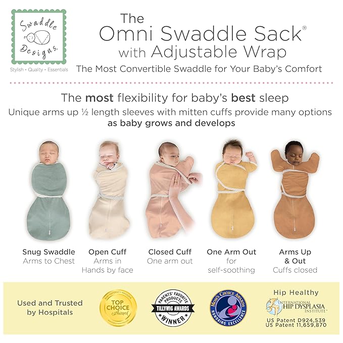 SwaddleDesigns 6-Way Omni Swaddle Sack Arms Up Swaddle for Newborn, More Options to Calm Startle Reflex, Improves Sleep, Easy Transition Baby Sleep Sack, Small, 0-3 Mo, 6-12 lbs, Heathered Denim