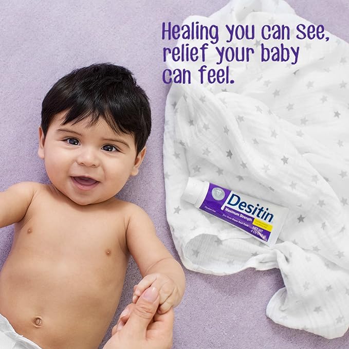 Desitin Maximum Strength Baby Diaper Rash Cream, 40% Zinc Oxide for Treatment, Relief & Prevention, Hypoallergenic, Phthalate- & Paraben-Free Paste, Protects Skin for 12 Hours, 4.8 oz (Pack of 2)