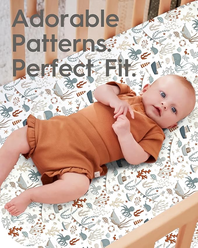 TotBasic Baby Crib Sheets Boy Girl for Standard Crib Mattress - Ultra Soft Jersey Knit Neutral Crib Mattress Sheet, Safe and Snug, Durable, Stylish Crib Sheet Fitted, 28''x52''x9'' Extra Deep Pocket