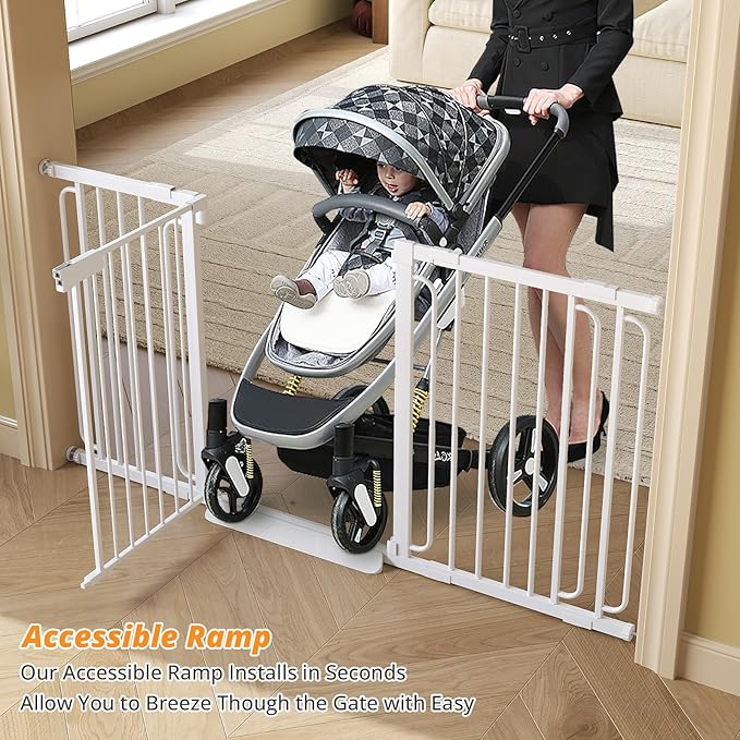 Extra Wide Baby Gate with Door 66-70 Inch Pressure Mounted, Auto Close Child Baby Gates for Doorways No Drill, Walk Through Dog Gate Indoor for The House, White