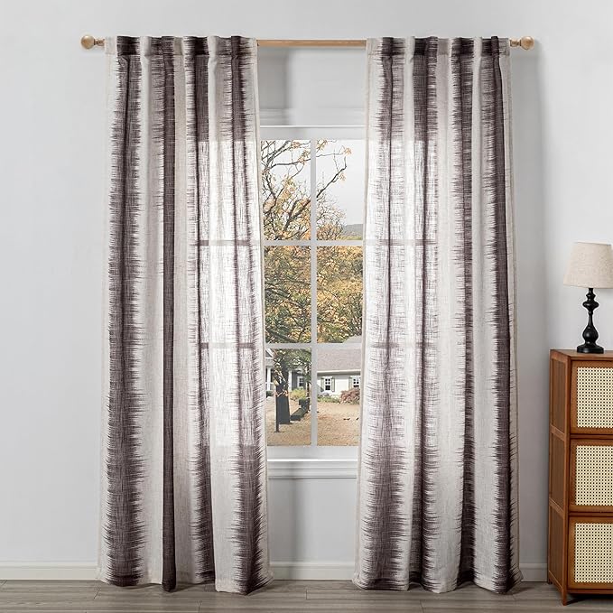 MYSKY HOME Curtains & Drapes for Living Room, Window Treatment Lines Linen Look Texture Soft Modern Decor Country Style for Front Room, Light Filtering Privacy Protect, 50" x 84", Red, 2 Panels