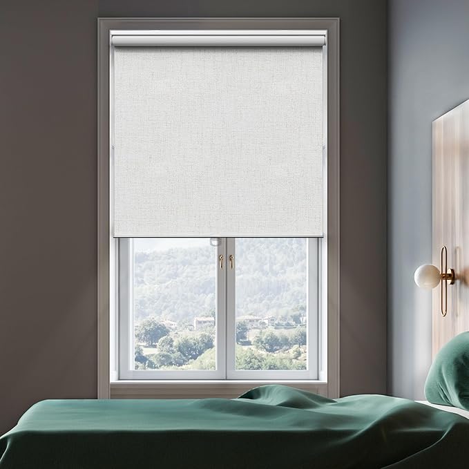 GENIMO 100% Blackout Roller Window Shades, Window Blinds Cordless with Thermal Insulated, UV Protection Fabric, Mini French Door Blinds for Home, Office, Bedroom, Easy to Install, Linen, 45" W X 72" H