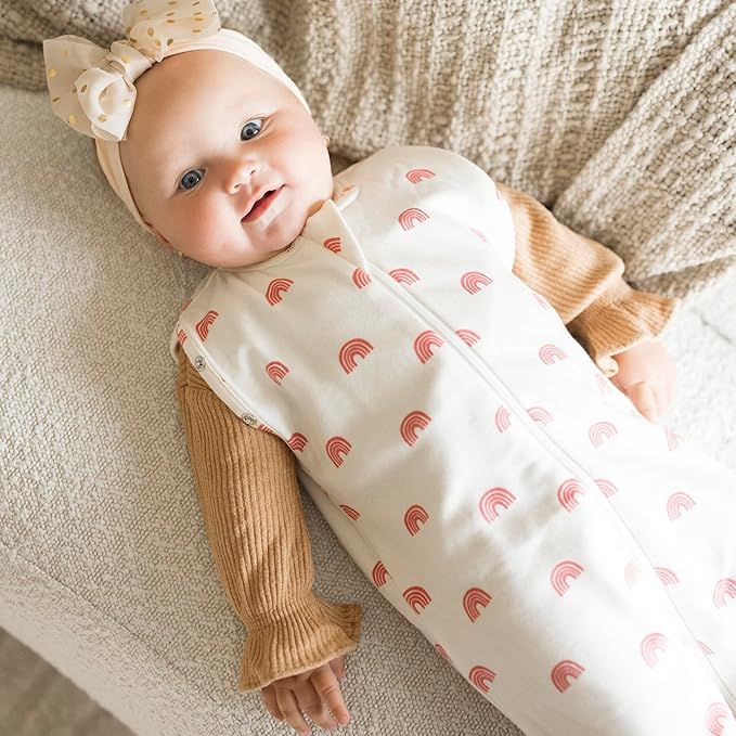 Tiny Twinkle Baby Sleep Sack 0-3 Months 1.0 TOG, Cotton & Elastane Wearable Blanket, Swaddle Transition Micro-Fleece, Machine Washable(Rainbows)
