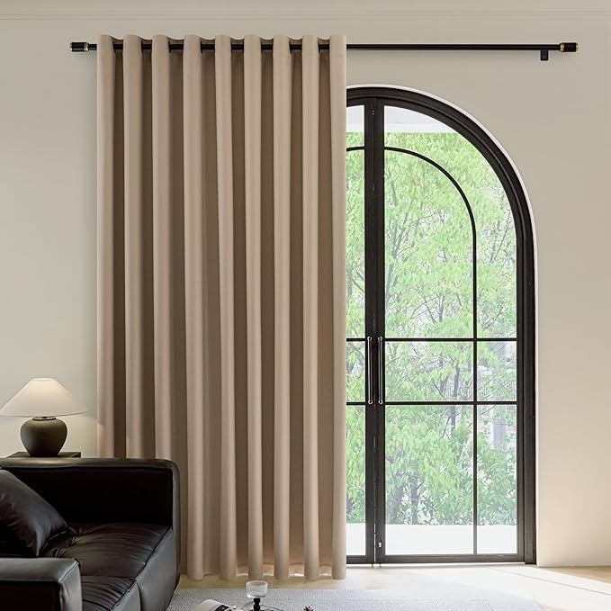 FMFUNCTEX 100% Brown Blackout Patio Sliding Glass Door Curtains 84 inch Length, Grommet Extra Wide Living Room Divider Curtains, Thermal Insulated Curtain Drapes for French Door/Bedroom 1 Panel