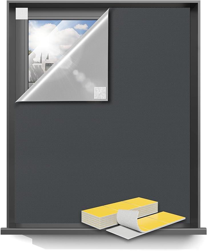 Sumobaby Blackout Curtains for Bedroom 50"x57" Portable No Drill Blackout Blinds with Heat-Resistant Magic Tapes,100% Black Out Window Cover Easy to Cut Fit for Home Cinema,Dorm Room,Nursery(Gray)