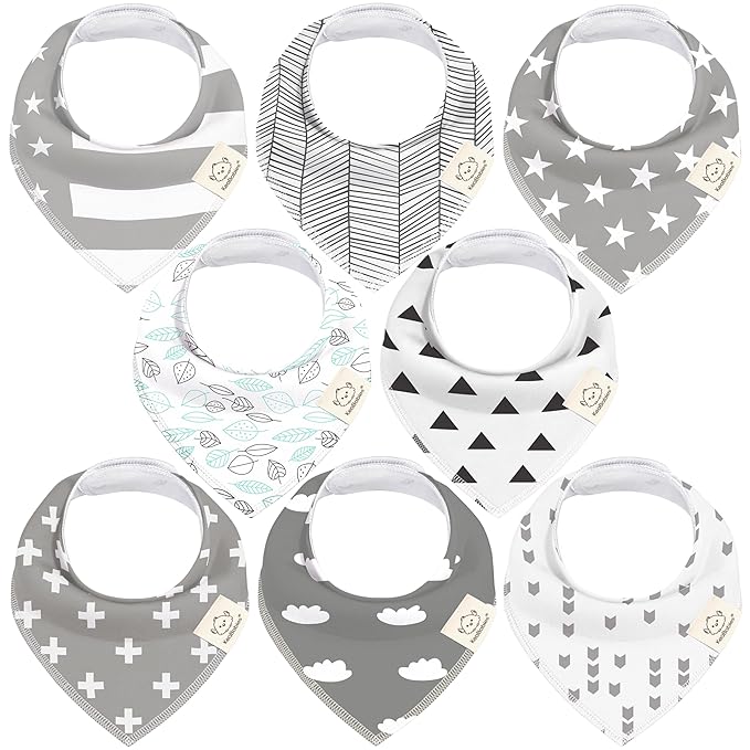 KeaBabies 8-Pack Organic Baby Bandana Bibs for Boys, Girls - Super Absorbent Triangle Baby Bibs for Drooling and Teething Infant, 100% Cotton Extra Soft for Newborn, Infant 0-36 Months (Grayscape)