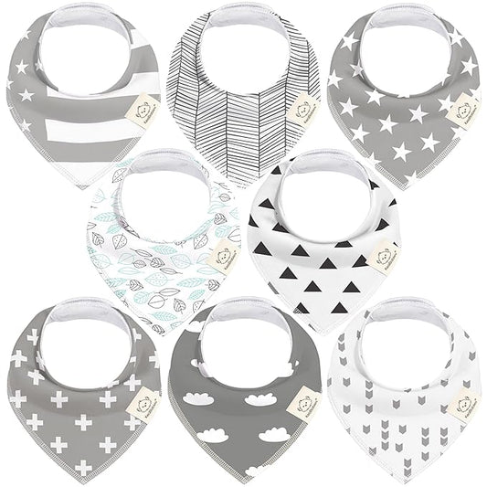 KeaBabies 8-Pack Organic Baby Bandana Bibs for Boys, Girls - Super Absorbent Triangle Baby Bibs for Drooling and Teething Infant, 100% Cotton Extra Soft for Newborn, Infant 0-36 Months (Grayscape)