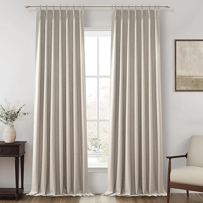 Viral Curtains with Pinch Pleat Clips & Hooks, Grey Taupe Faux Linen Blackout Curtain for Bedroom 102 Inches Long Heavy Drapes Cooling for Summer Heat Sound Deadening Privacy Windows (40"Wx102"Lx2)