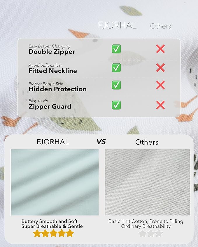 FJORHAL Rayon Made from Bamboo Sleep Sack – TOG 1.0 Soft Wearable Blanket for Infants & Toddlers