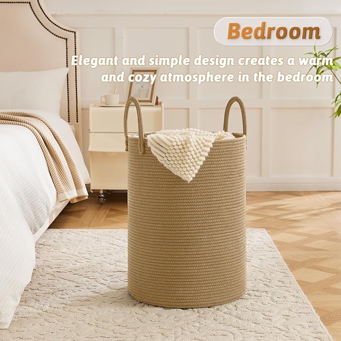 Laundry Basket,Woven Cotton Rope Laundry Hamper,40L for Decorative Storage of Dirty Clothes,Toys and Blankets in Bathroom,Baby Room and Living Room
