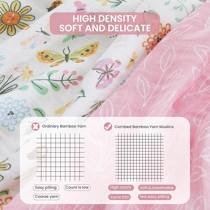 Softan Swaddle Blankets for Baby Girls & Boys Gift, Large 47X47 inches Receiving Blankets for Newborn,4 Pack Flowers and Butterflies