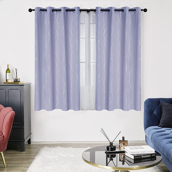 Deconovo Blackout Curtains, Thermal Insulated Soundproof Drapes with Wave Dots Foil Print, 52 x 63 Inch, Set of 2, Machine Washable Window Curtain for Bedroom Living Room Nursery Kitchen, Light Purple