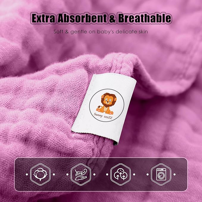 Sunny zzzZZ Muslin Hooded Baby Bath Towels - 3 Pack 100% Cotton Soft Low-Saturation Pastel Towels Including Classic White for Newborns, Infants, Toddlers - 32x32 Inch - Deep Sakura and White